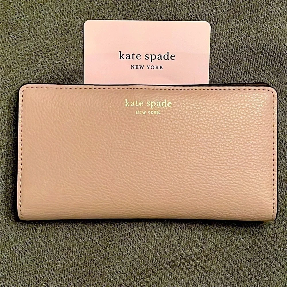 Brand New Kate Spade Genuine Leather Large Slim Bifold Wallet Warm Beige Neutral